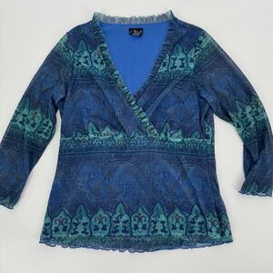 Vtg Assoluto Y2K Paisley Mesh Top Blue Green Fairy Grunge Whimsigoth Boho M